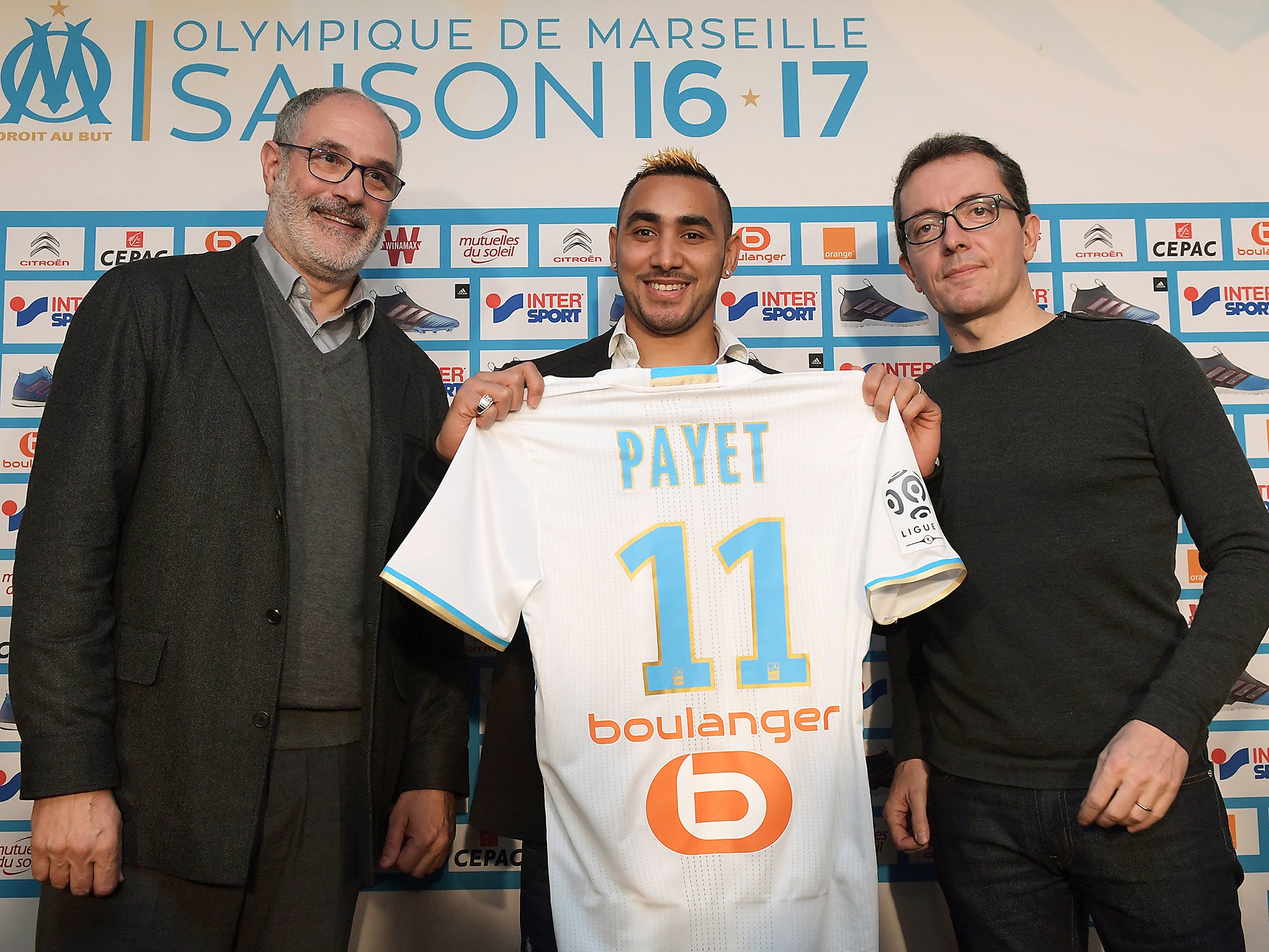 &#13;
Dimitri Payet is unveiled as a Marseille player on Monday (Getty)&#13;