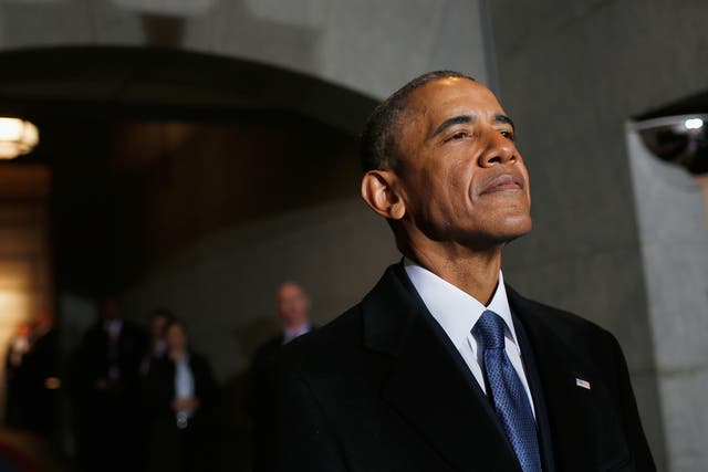 Barack Obama arriving at the US Capitol in the final minutes of his presidency on Inauguration Day
