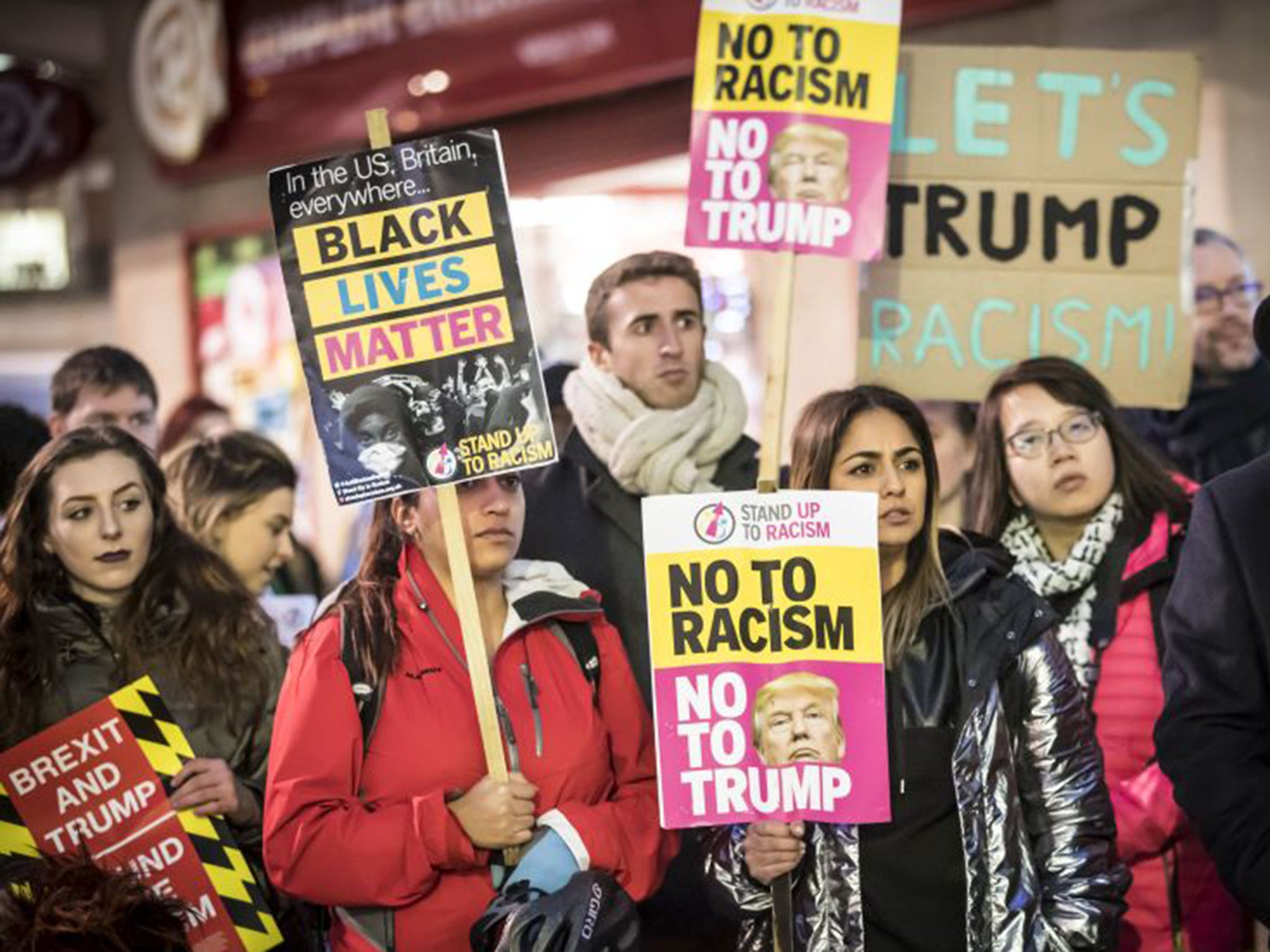 Anti-Trump protesters also took to the streets in central Leeds