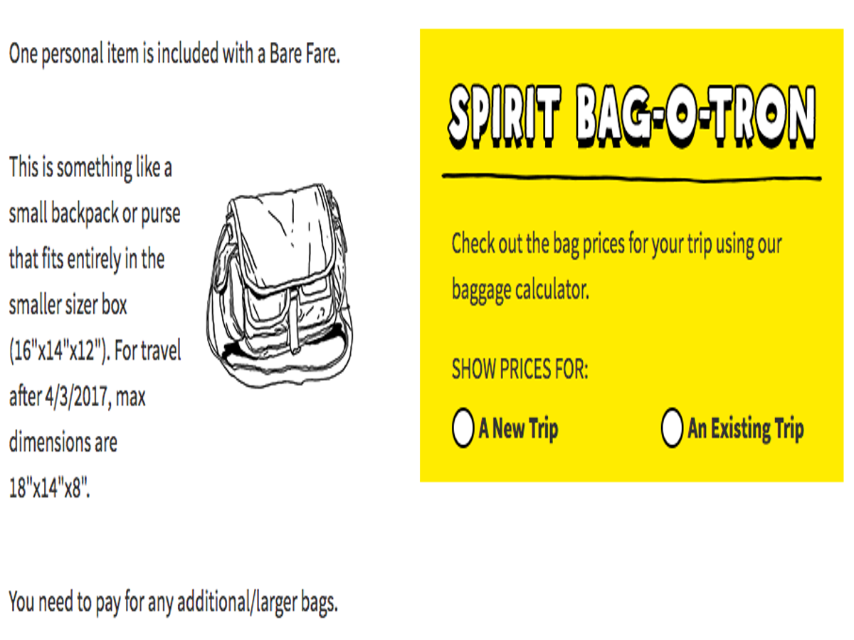 Spirit airlines sales bare fare bag