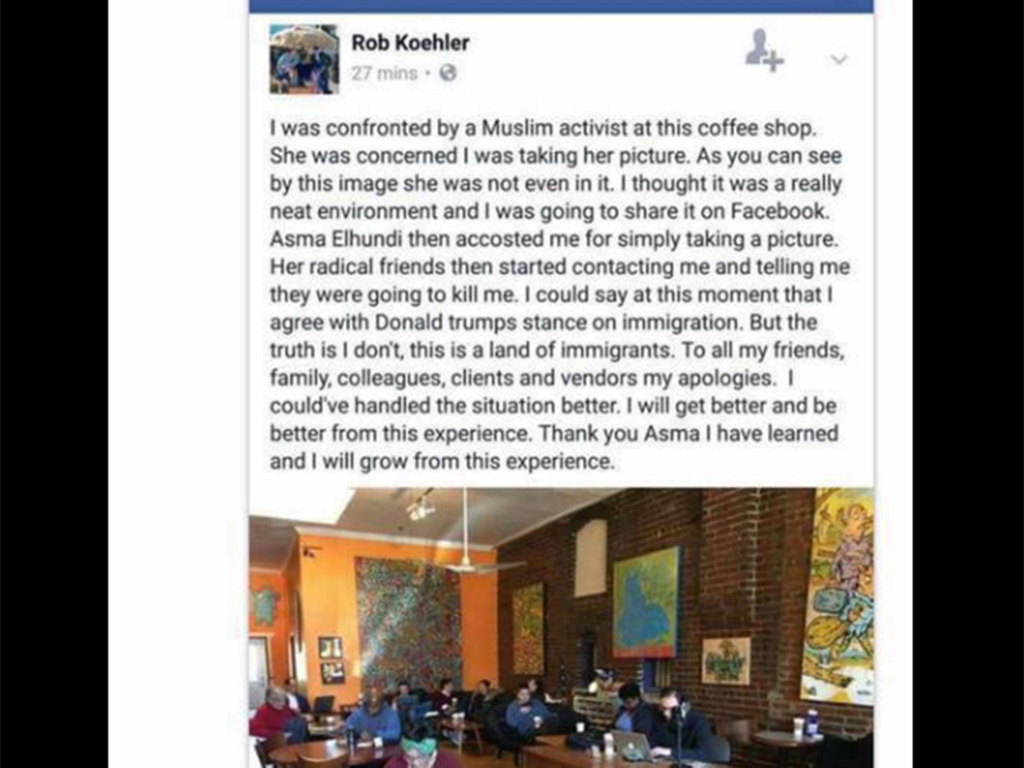 A screengrab of a post by Rob Koehler