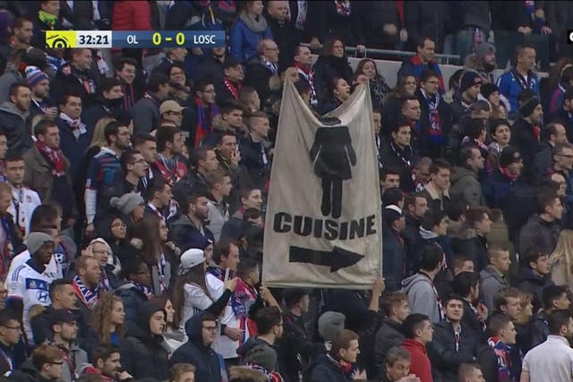 A Lyon supporter's banner during their 2-1 defeat to Lille on Saturday