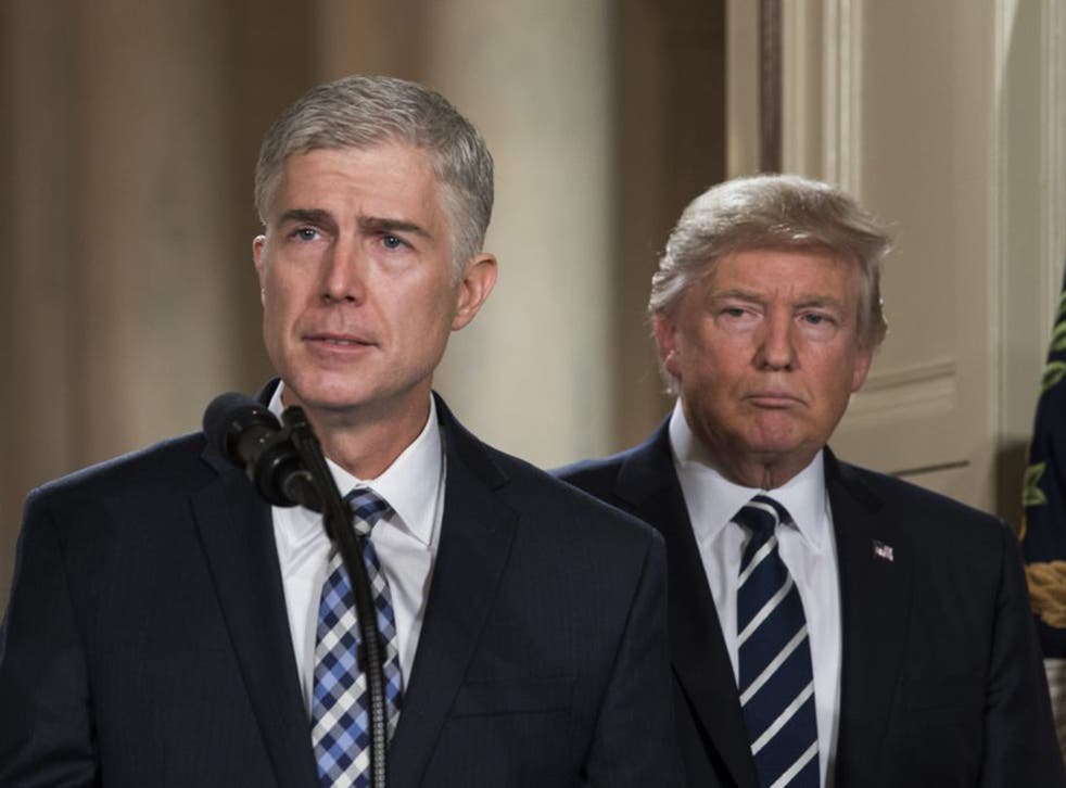 Neil Gorsuch with Donald Trump in the East Room of the White House