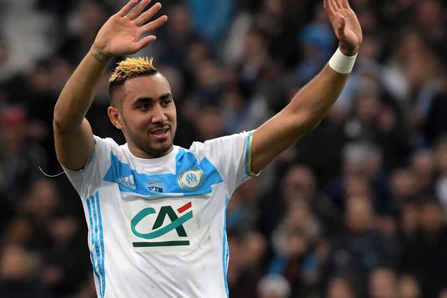 Dimitri Payet waves to the Marseille fans after making his return for the Ligue 1 club