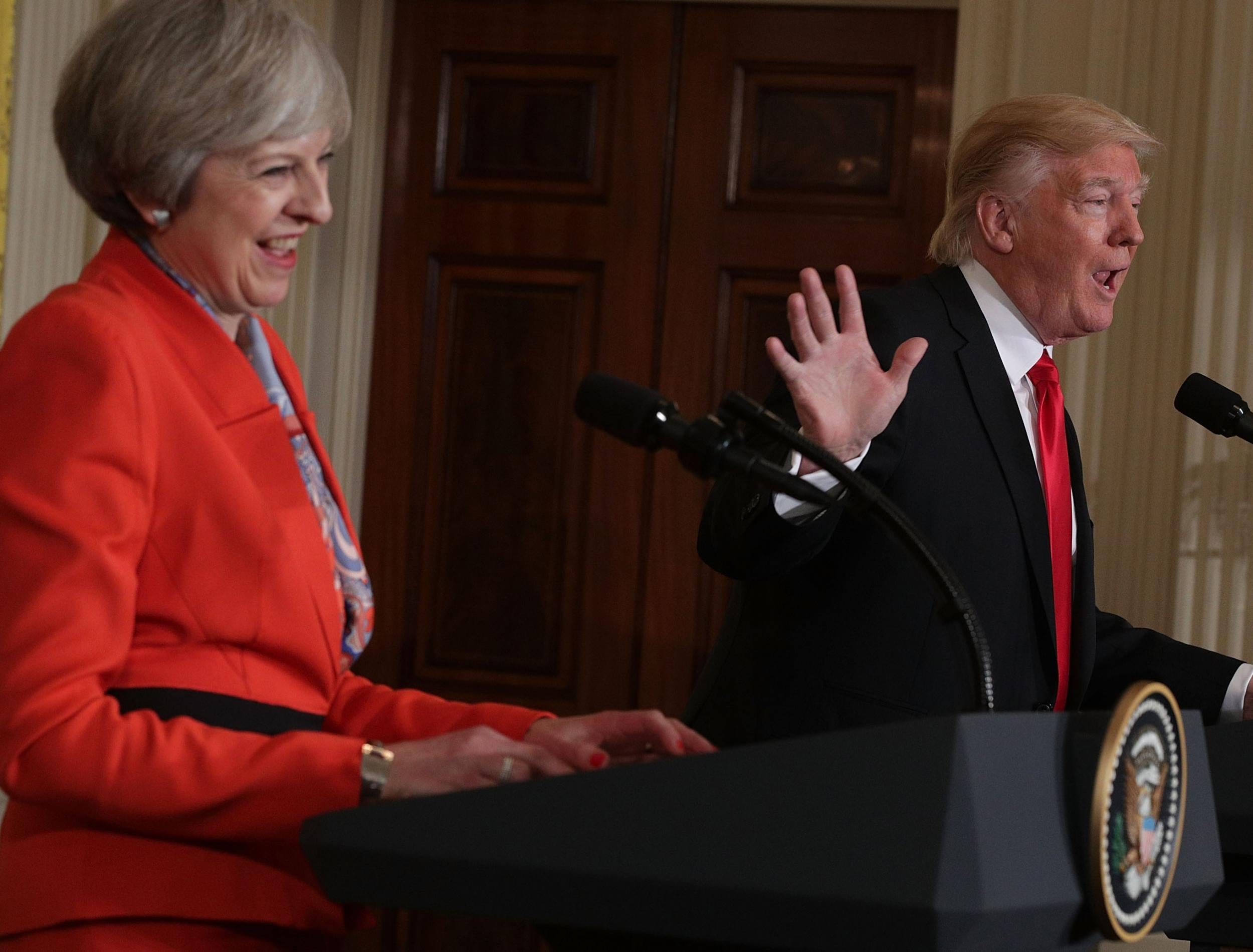 British Prime Minister Theresa May and US President Donald Trump during Ms May's visit to the United States in January 2017