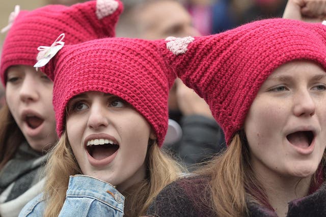 Demonstrators at the Women’s March in Washington DC last month, the day after Trump’s inauguration