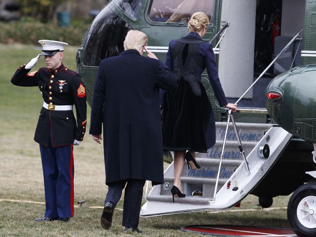 President Donald Trump follows his daughter Ivanka to board Marine One on the South Lawn of the White House