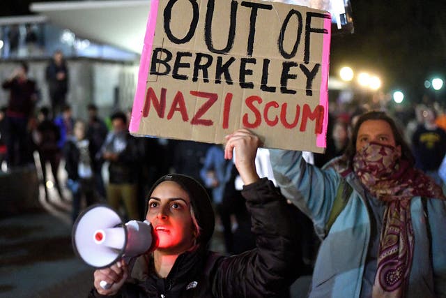 Police said 'agitators' started vandalism at a formerly peaceful protests against Breitbart News editor Milo Yiannopoulos in Berkeley, California, on 1 February