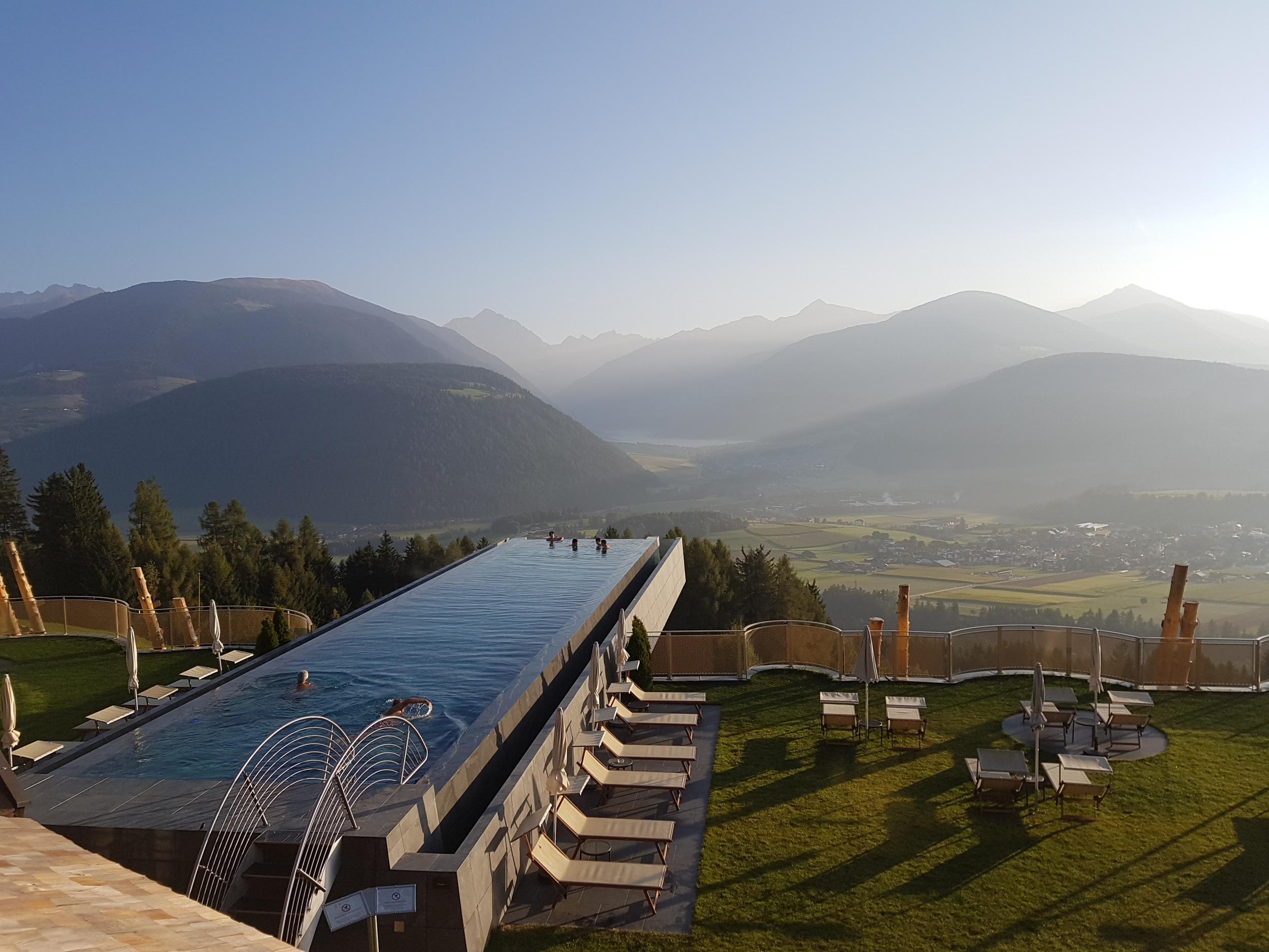 The pool at Hotel Hubertus is cantilevered over the South Tyrol landscape