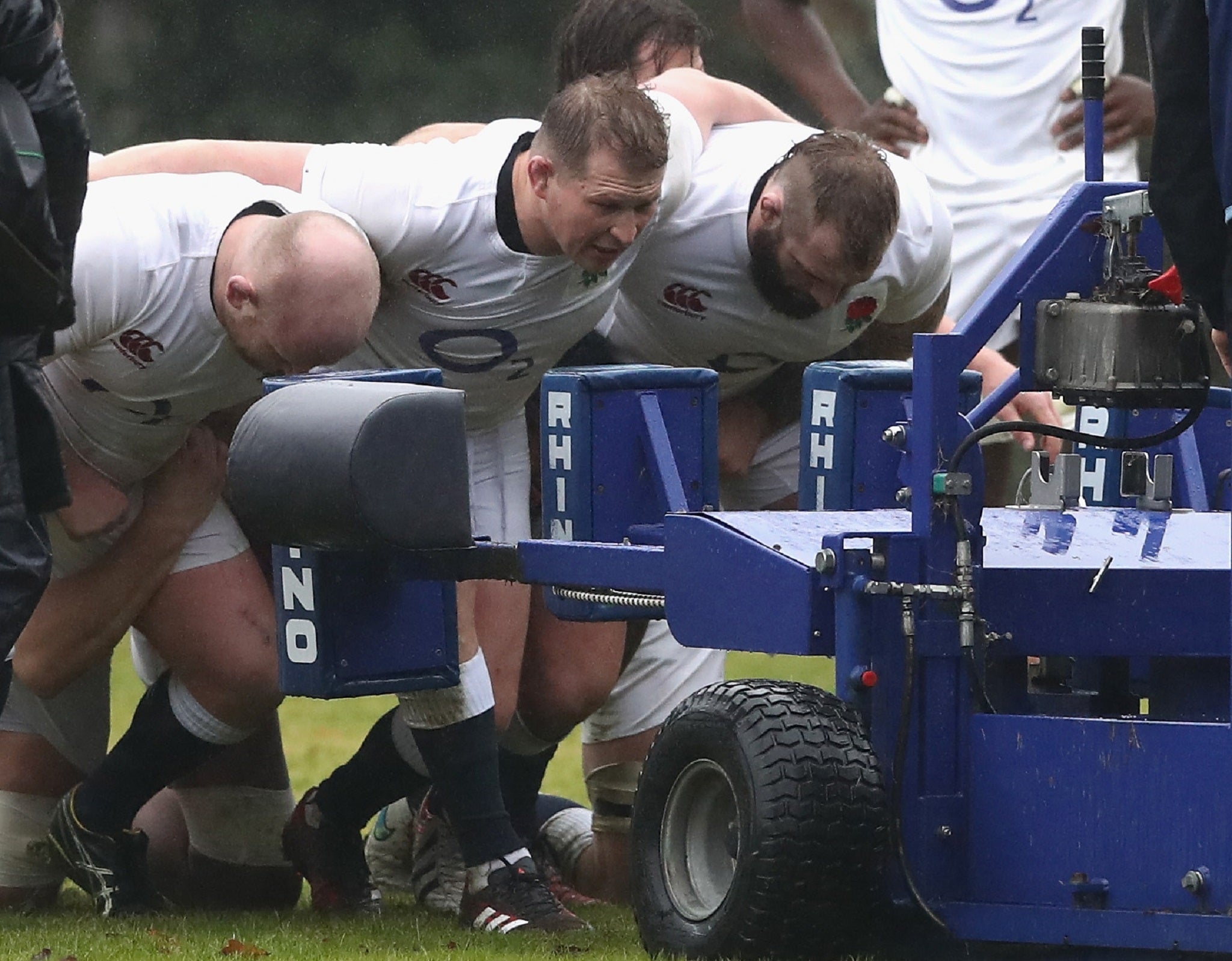 Hartley will pack down against France alongside Joe Marler (right) and Dan Cole (left) (Getty)