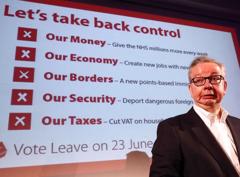 Michael Gove talks to supporters during a Vote Leave rally on June 4, 2016
