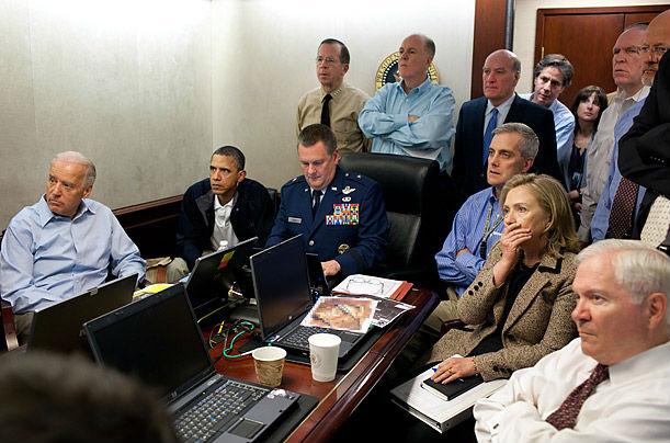 Members of Barack Mr Obama's national security team in the Situation Room during the operation that killed Osama bin Laden