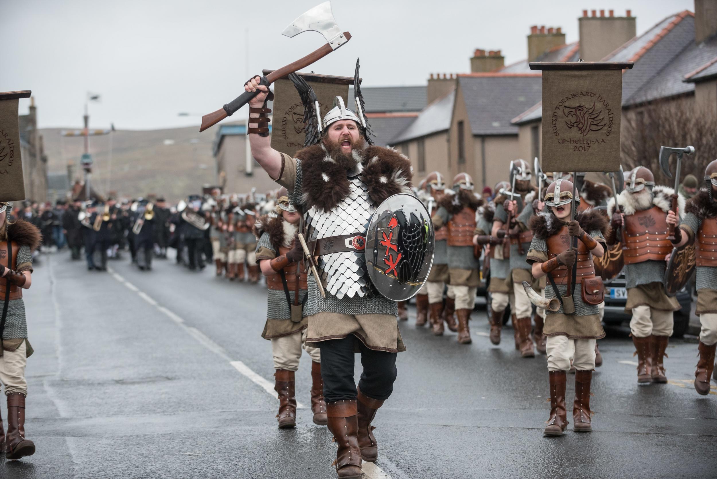 Vikings march through the streets of the Shetlands' capital