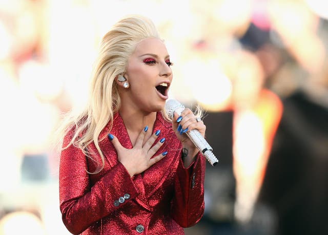 Lady Gaga performing at Super Bowl 50