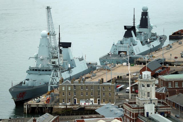Type 45 destroyers HMS Dragon (left) and HMS Diamond docked in Portsmouth