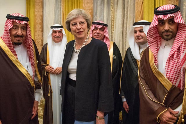 Theresa May meeting King Salman of Saudi Arabia in December at a meeting of the Gulf Cooperation Council in Bahrain