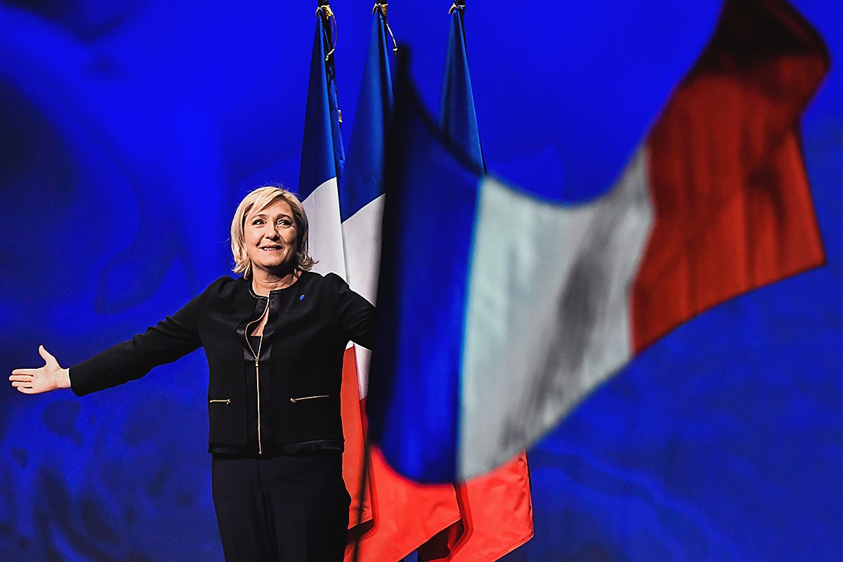 Head of the French far-right party Front national (FN) and presidential candidate Marine Le Pen