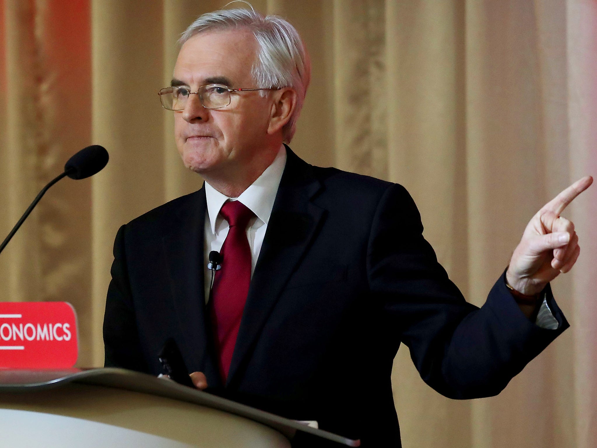 Shadow chancellor John McDonnell speaking at Labour's economic conference at The Devonshire House Hotel in Liverpool