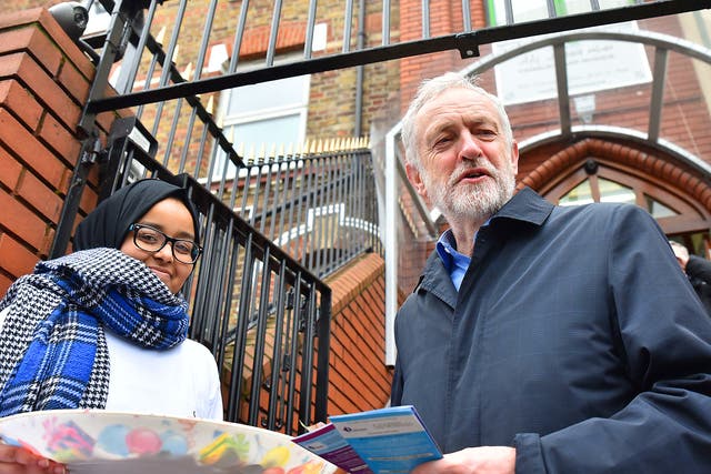 Jeremy Corbyn at Finsbury Park mosque in his constituency at last year's Visit My Mosque Day