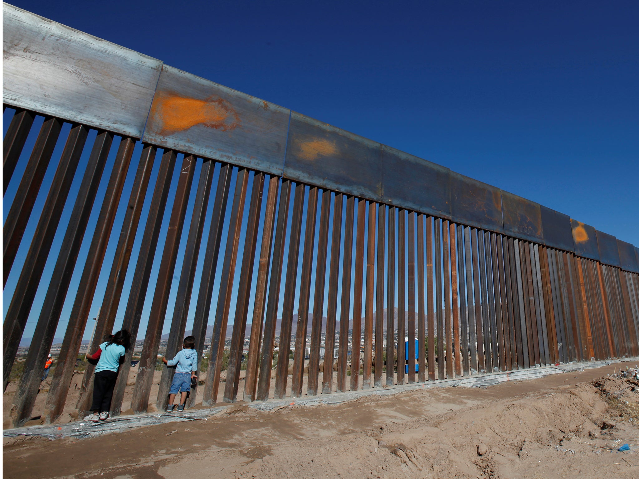 A section of the existing US-Mexico border barrier at Sunland Park, close to the Mexican city of Ciudad Juarez