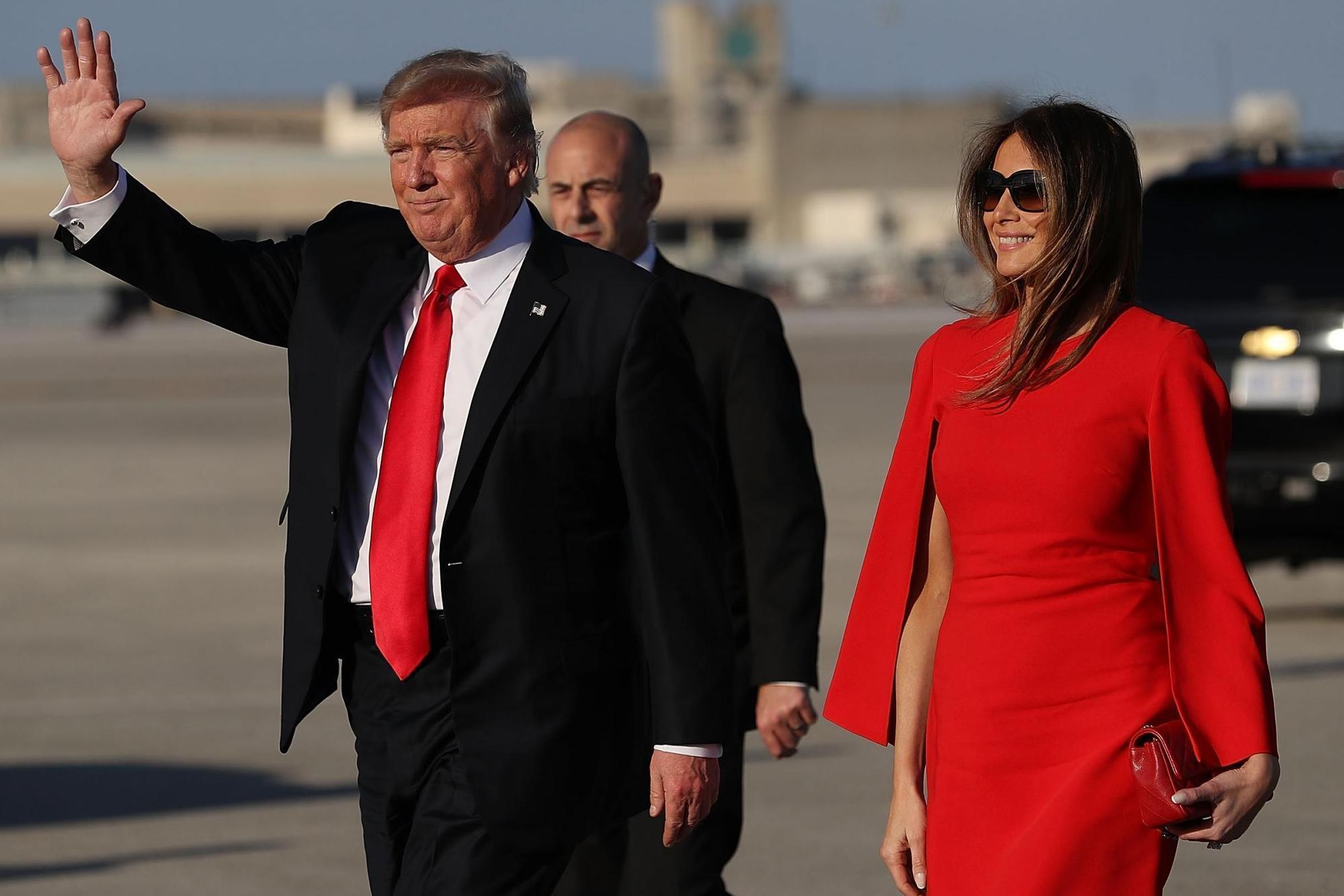 Donald and Melania Trump after arriving in Florida