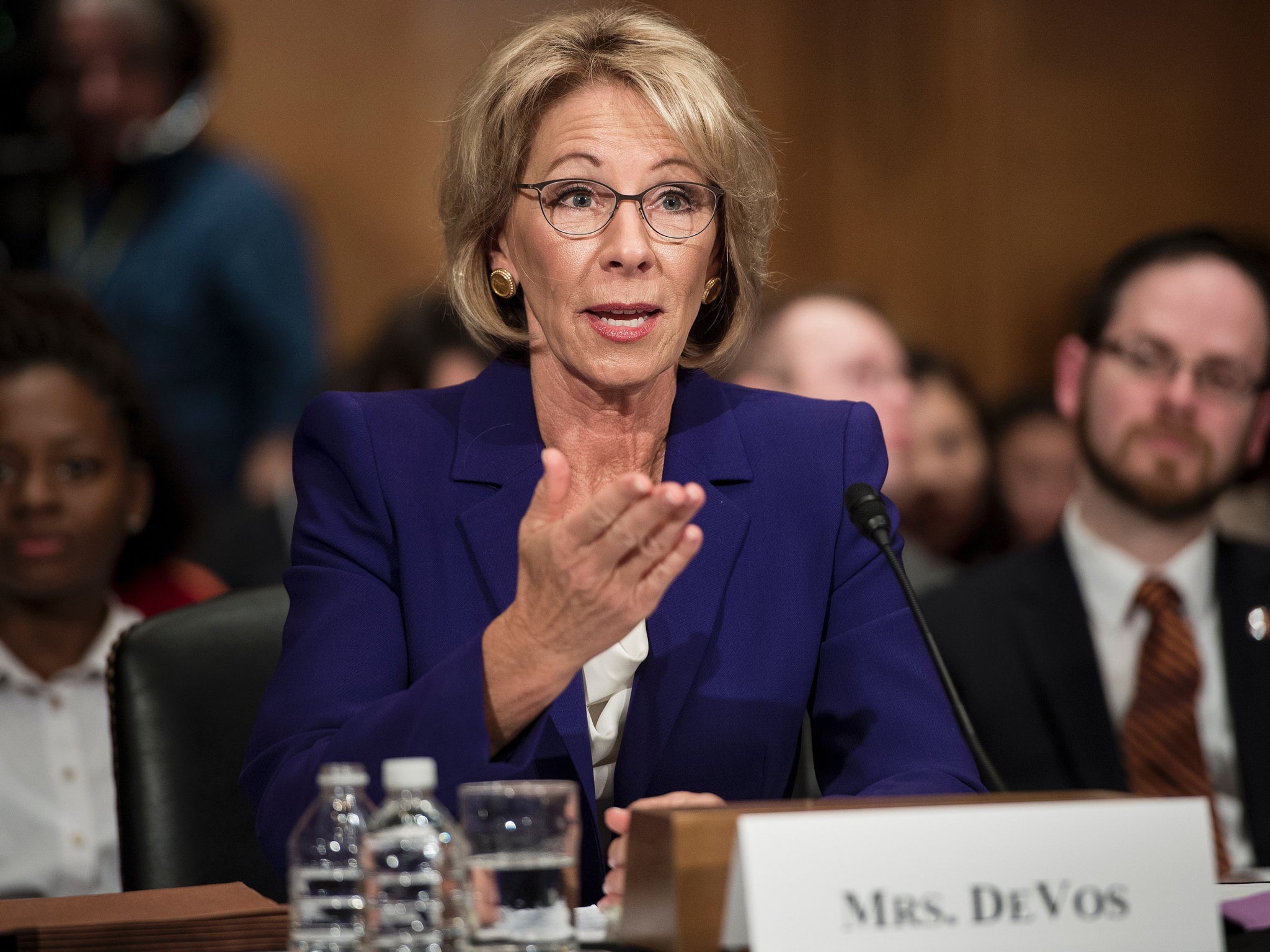 DeVos speaks during her confirmation hearing before the Senate Health, Education, Labour, and Pensions Committee