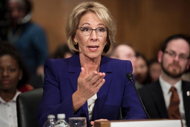DeVos speaks during her confirmation hearing before the Senate Health, Education, Labour, and Pensions Committee