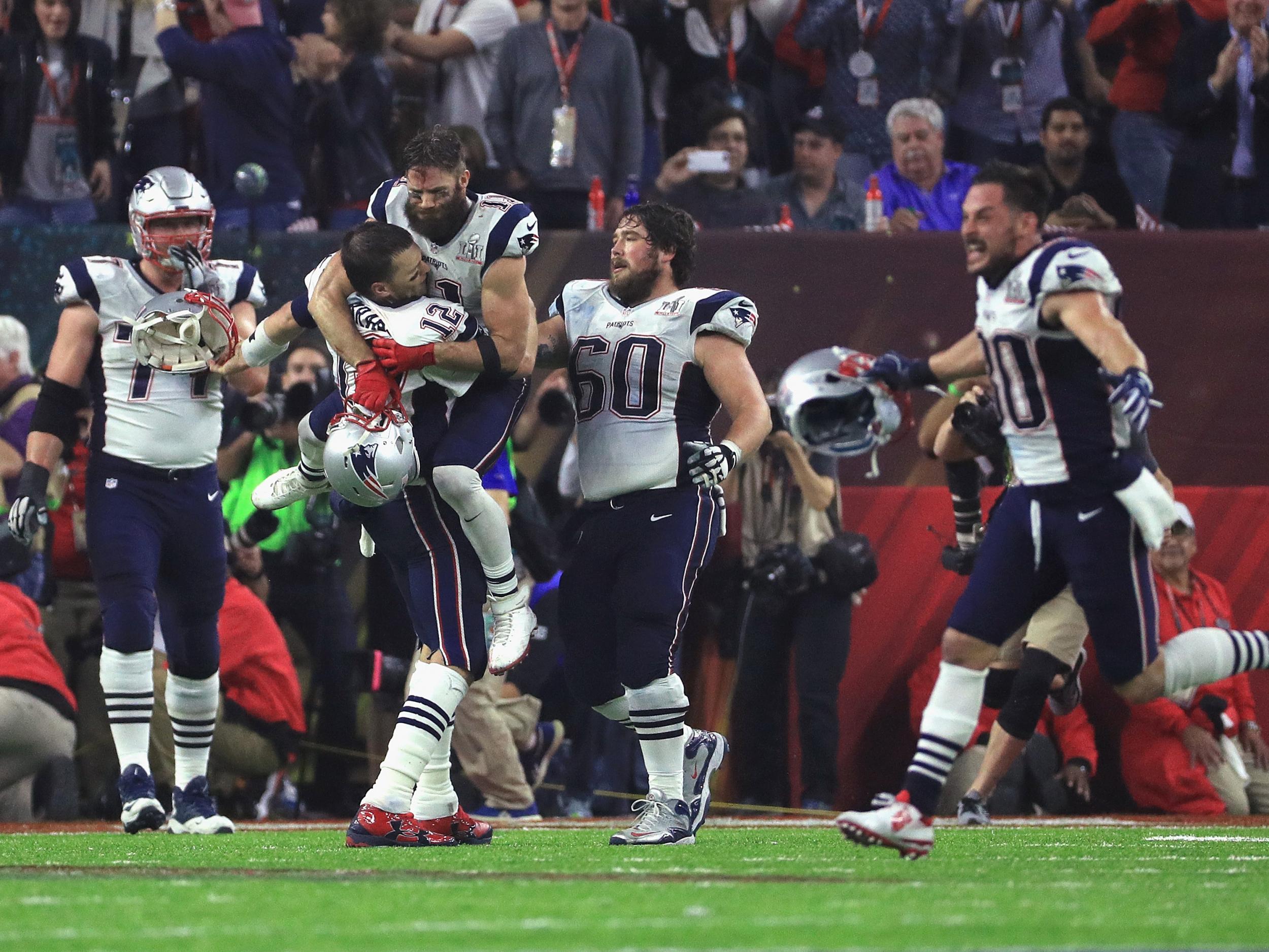 The Patriots celebrate winning Super Bowl 51