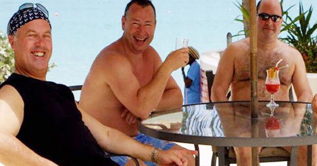 The HBOS fraudsters, David Mills, centre, colleague Michael Bancroft, left, and Lynden Scourfield, right, living it up