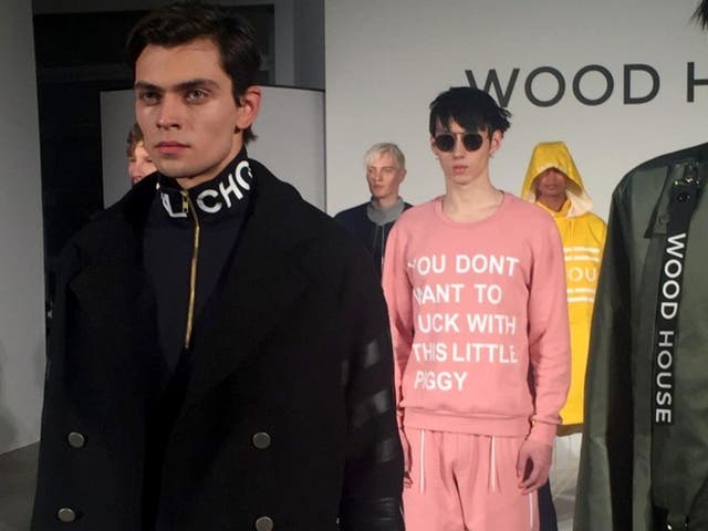 Julian Woodhouse used no choreography to show off his latest collection – just models standing behind a single message