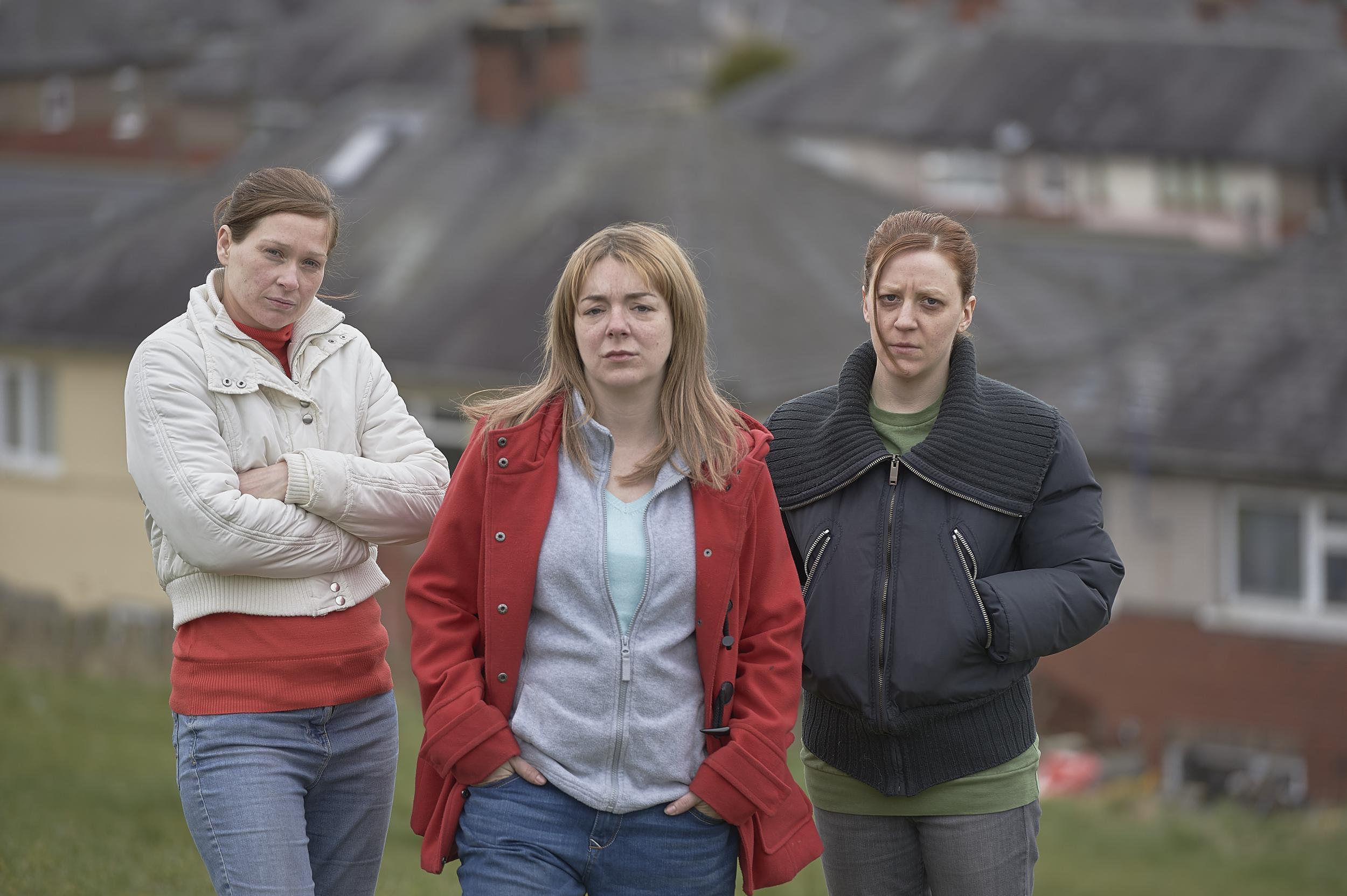 Natalie Brown (Sian Brooke), Julie Bushby (Sheridan Smith), and Karen Matthews (Gemma Whelan) star in ‘The Moorside’