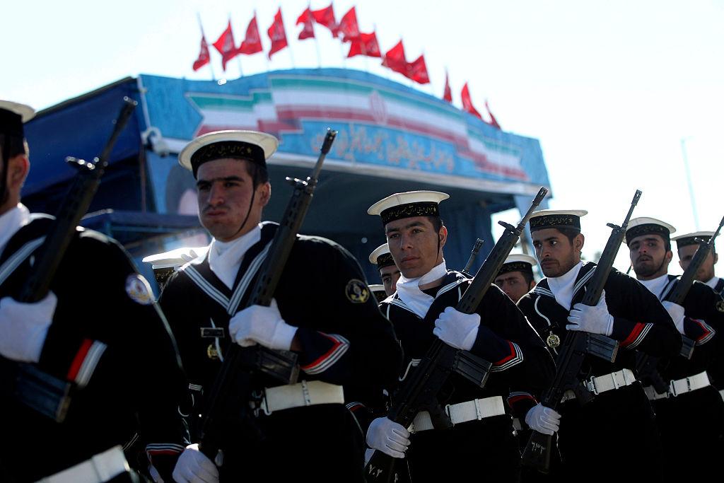 Iranian soldiers march during an army parade in Tehran on April 17, 2015