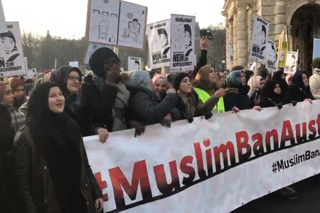 Women march against proposals to ban the full-face veil in Vienna