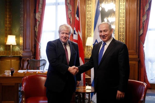 Boris Johnson (then foreign secretary) greets Benjamin Netanyahu at the Foreign Office in February 2017