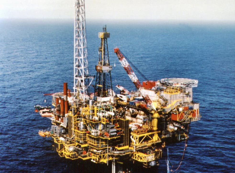 The Brent Bravo oil rig off Shetland, one of the three Brent rigs that rests on concrete legs