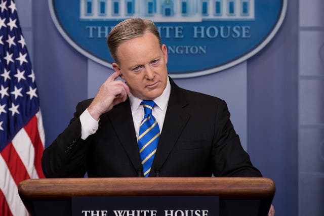 White House Press Secretary Sean Spicer takes questions during the daily press briefing in the James Brady Press Briefing Room at the White House, January 24, 2017 in Washington DC.