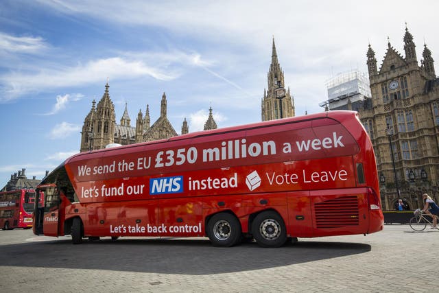 A Vote Leave battlebus promised voters a £350m-a-week spending bonanza for the health service