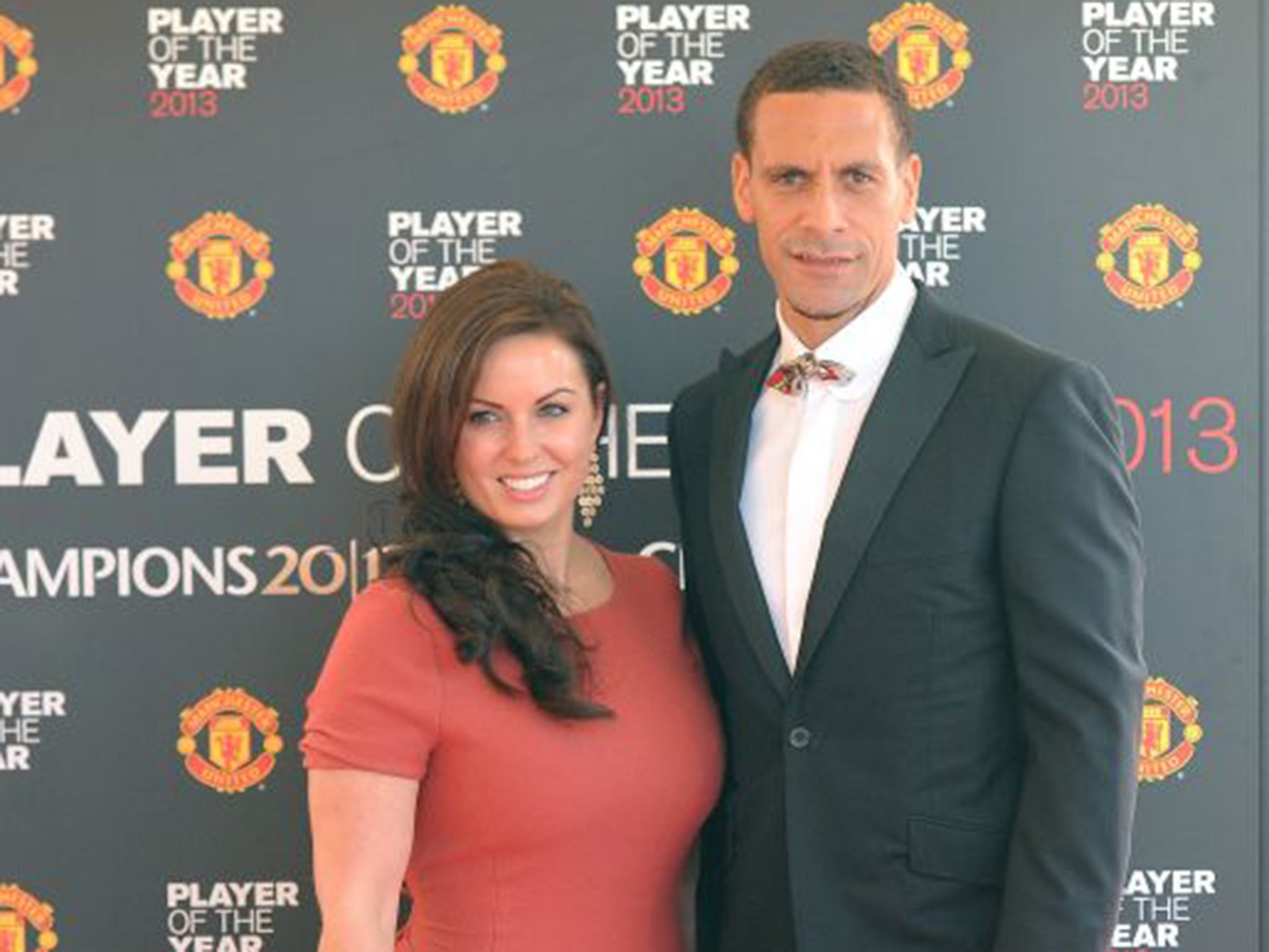Rio Ferdinand with his late wife Rebecca at Manchester United's annual club awards event in 2013