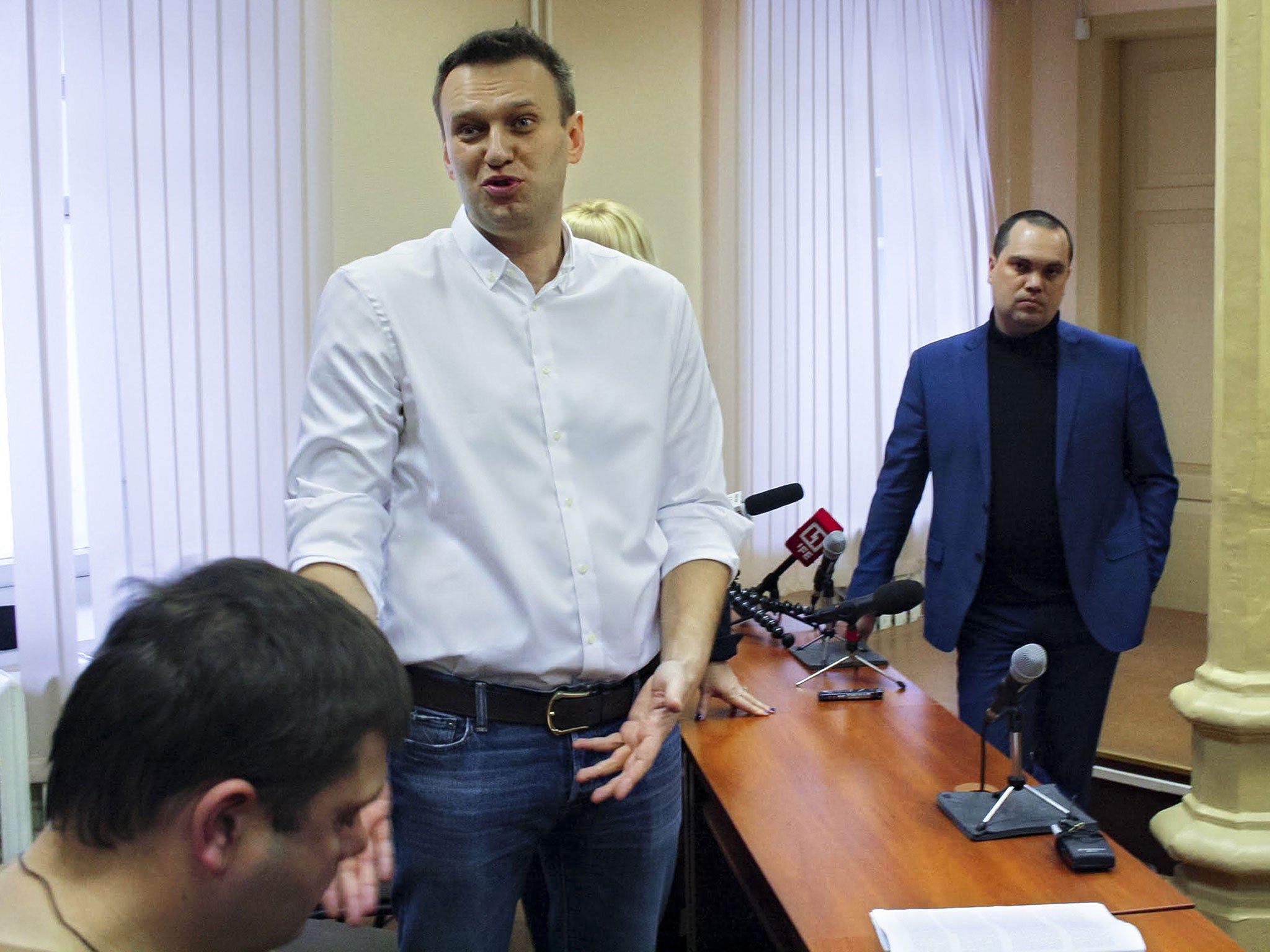 Russian opposition leader Alexei Navalny speaks in the court in Kirov, Russia, Wednesday, 8 February 2017