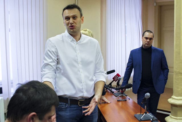 Russian opposition leader Alexei Navalny speaks in the court in Kirov, Russia, Wednesday, 8 February 2017