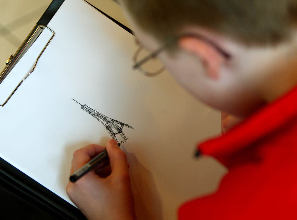 An 11-year-old boy with autism sketches the Eiffel tower
