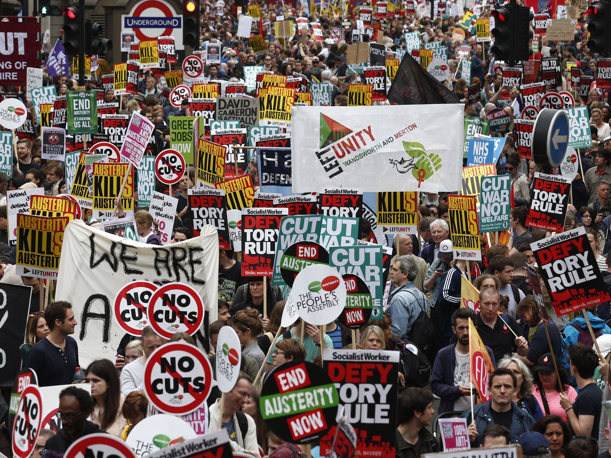 Protesters against austerity outside the Bank of England in 2015