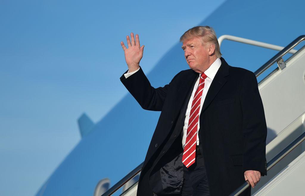 President Donald Trump steps off Air Force One