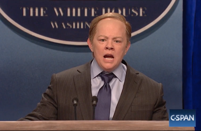 Melissa McCarthy mocking Donald Trump's Press Secretary Sean Spicer on Saturday Night Live