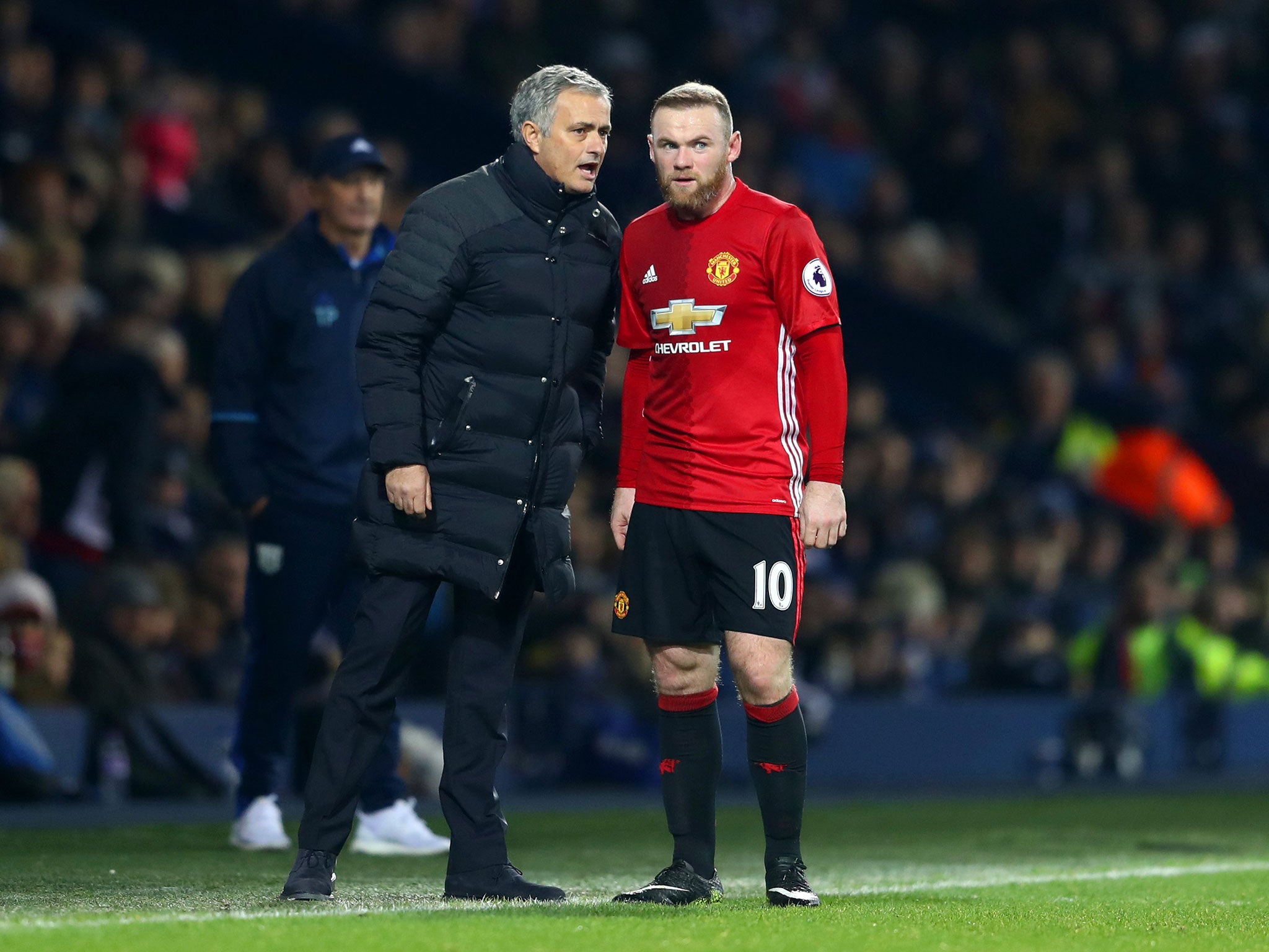 Wayne Rooney with manager Jose Mourinho during Manchester United's clash against West Brom