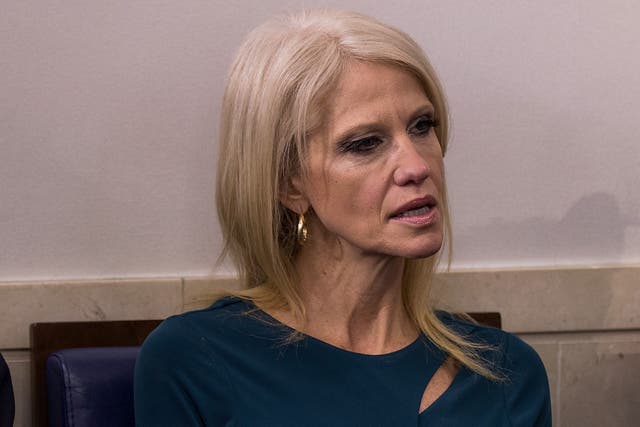 Conway sits in on a daily press briefing in the White House press room