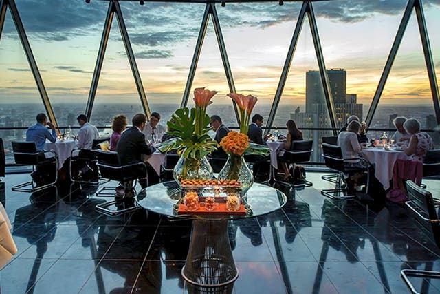 Occupying the top two floors of London’s Gherkin skyscraper, Searcys is slick, suave and sophisticated