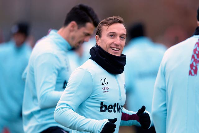 Mark Noble in training with his West Ham team mates