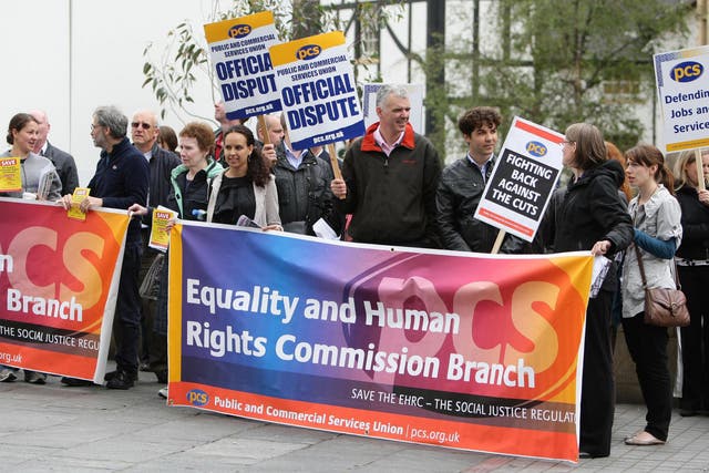 EHRC workers in Manchester stage a one-hour protest in Manchester over proposed staff and budget cuts