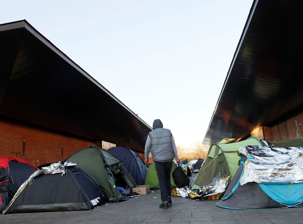 A makeshift refugee camp set up near Porte de la Chapelle, Paris, on 8 December